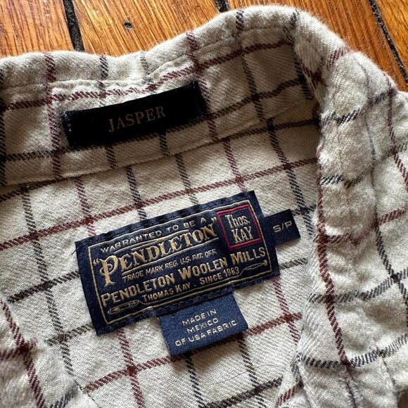 Pendleton Jasper Thos. Kay Men‎ Cream Brown Black Checkered Plaid Button Flannel - Picture 3 of 5